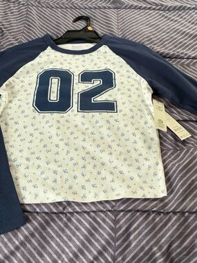 No Boundaries Navy & White Raglan Long Sleeve Tee with '02' Graphic
